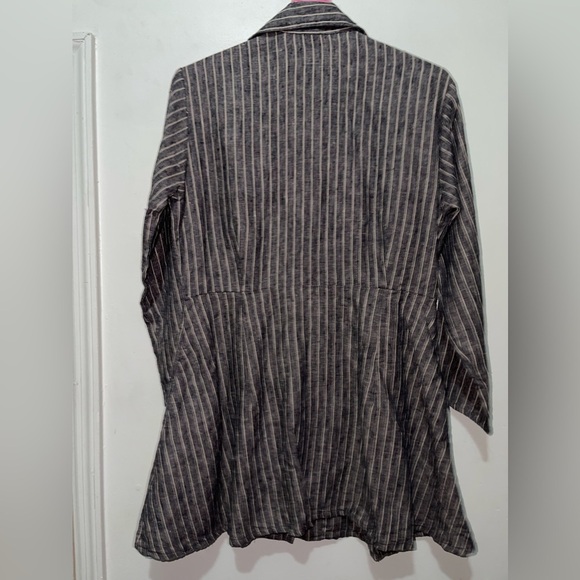 NWOT Jeanne Engelhart Flax Linen Button Stripe Blazer Jacket - Picture 4 of 6